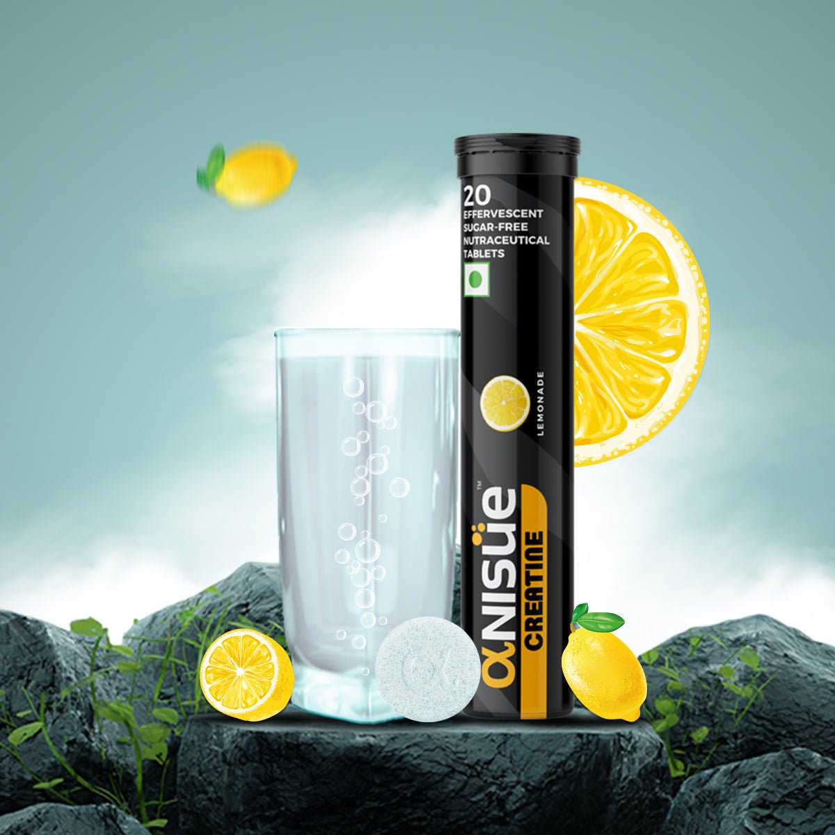 Creatine Monohydrate Tablets (Lemonade, 20 Effervescent Tabs) - Anisue Healthcare Pvt Ltd