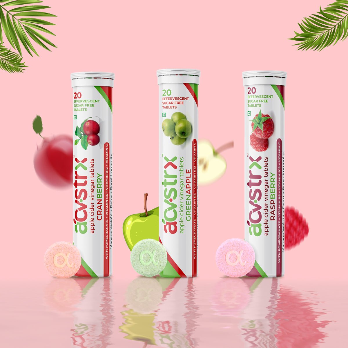 ACVSTRX Apple Cider Vinegar Tablets - Combine Pack of 3 Flavours (Cranberry , Green Apple, Raspberry) - Anisue Healthcare Pvt Ltd