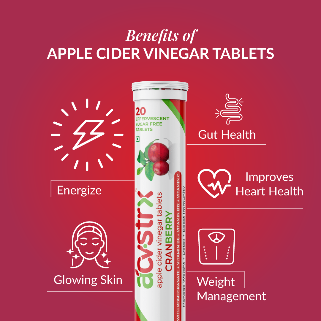 ACVSTRX Apple Cider Vinegar Tablets (Cranberry 20 Tabs) - Anisue Healthcare Pvt Ltd