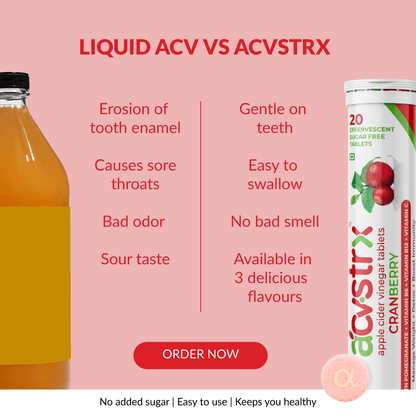 ACVSTRX Apple Cider Vinegar Tablets (Cranberry 20 Tabs) - Anisue Healthcare Pvt Ltd