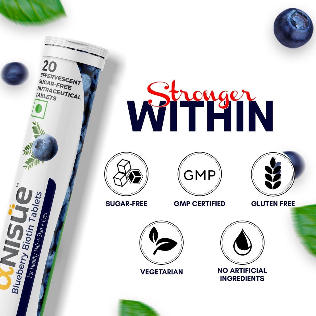 Biotin Tablets -Vitamin B7 (Blueberry, 20 Tabs) - Anisue Healthcare Pvt Ltd