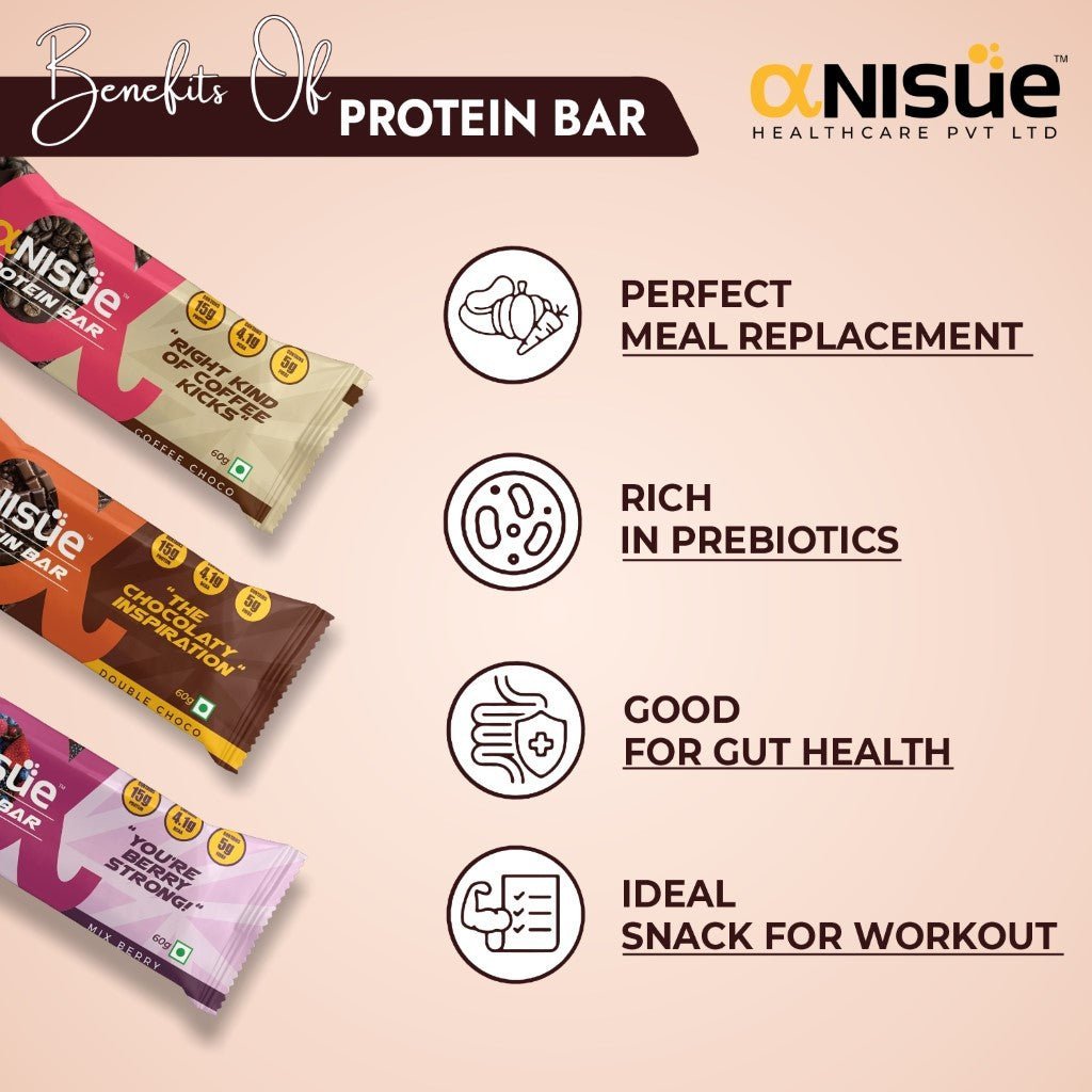 Protein Bar - Combine Pack of 3 Flavours (Coffee Choco, Mix Berry, Double Choco) - Anisue Healthcare Pvt Ltd